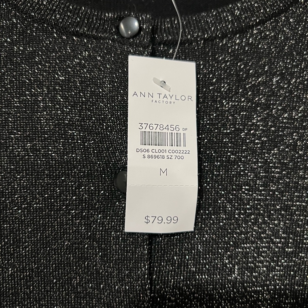 Ann Taylor Long Sleeve Button Up Cardigan Sweater Medium Black Metallic Sparkle - Picture 5 of 6